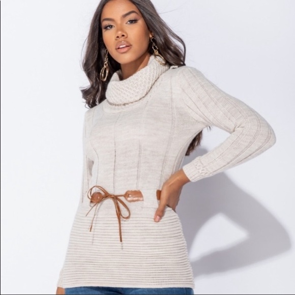 Cream Roll Neck Knit Sweater with Belt size 4 - Picture 6 of 9